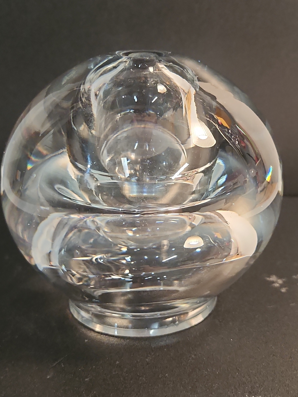 Vintage Polish Clear Art Glass Oil Lamp Paperweight Poland  4in NO WICK